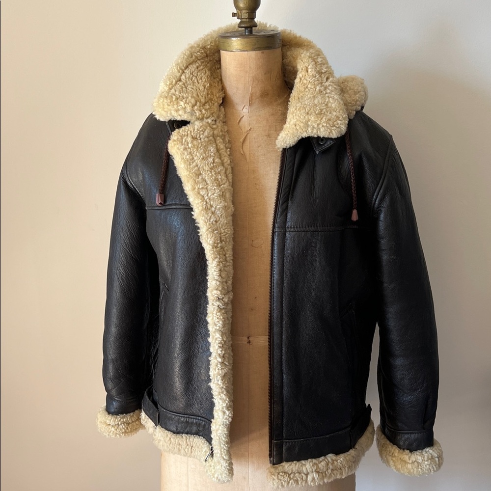 Vintage Shearling Sheepskin Leather Aviator Bomber Jacket